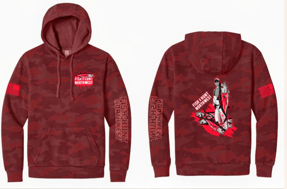 Extra Heavyweight Bloody Tuna Hoodie In Bordeaux(red)Camo
